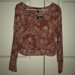 NWT Cropped Paisley Floral Button-Front Top